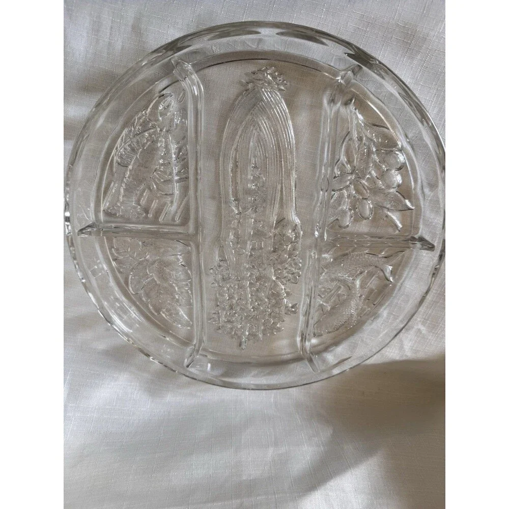 Indiana Glass Vintage Platter Relish Tray Heavy Pressed Glass 10 1/4 Inches